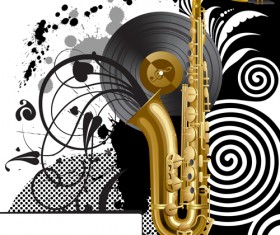 Sax with grunge background vector 02