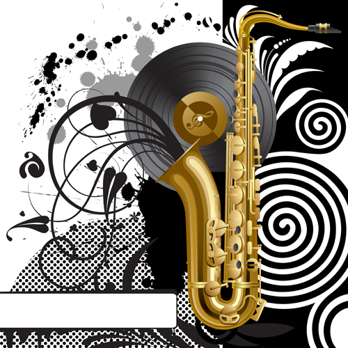 Sax with grunge background vector 02