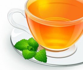 Shiny cup and green leaves vector background 02