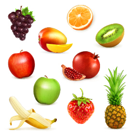 Shiny fresh fruits vector set material