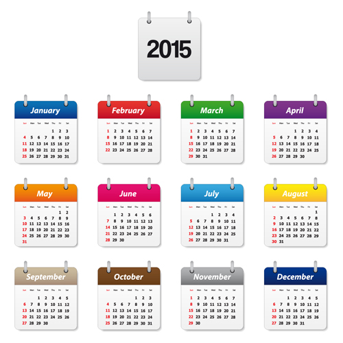 Simple colored 2015 calendar vector graphic
