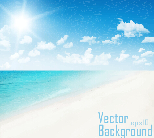 Sky clouds with sea and beach vector background