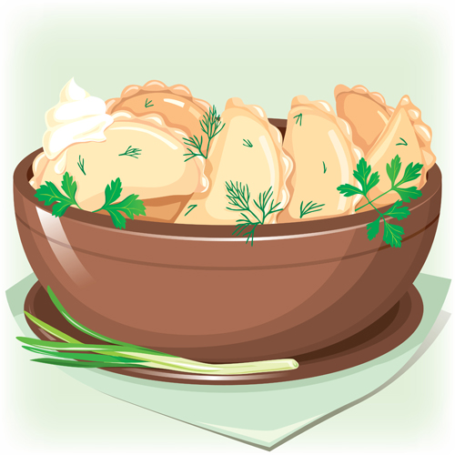 Tasty dumplings design elements vector 04