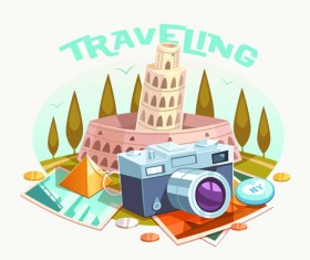 Traveling with adventures vintage vector background 03