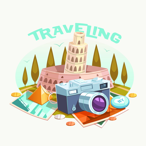 Traveling with adventures vintage vector background 03
