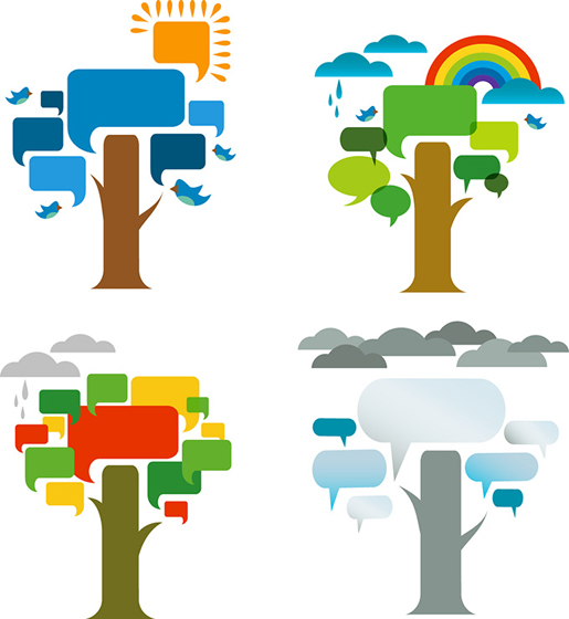 Trees with speech bubbles design vector