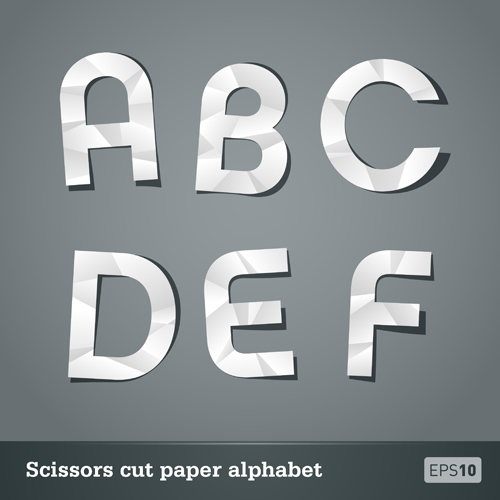 Vector scissors cut paper alphabet set 01
