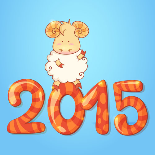 Vector set of 2015 sheep year background material 09