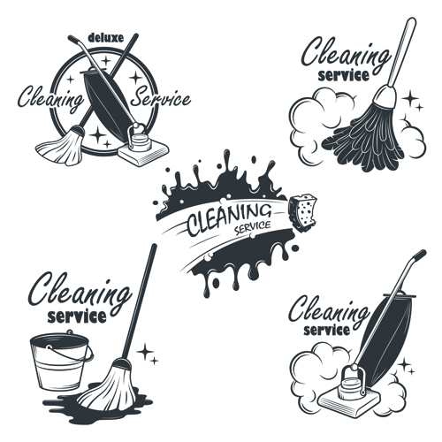 Vintage cleaning service labels vector 02