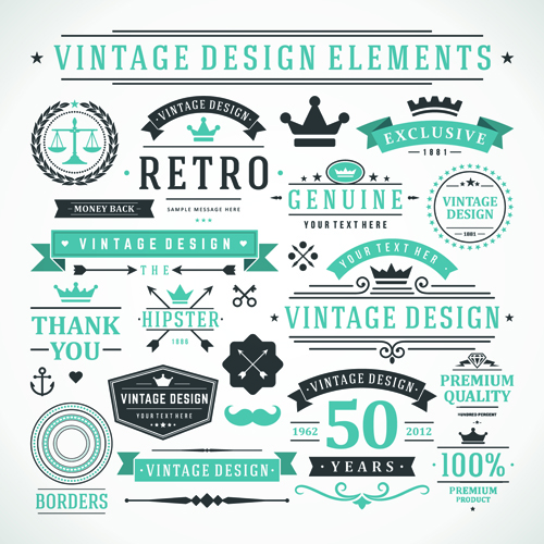 Vintage robbon banner with labels vector 01