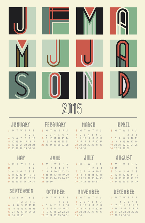 Vintage style 2015 calendar vector material
