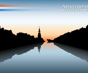 Waterfront city creative silhouette vector 01