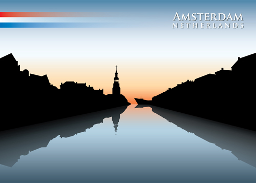Waterfront city creative silhouette vector 01