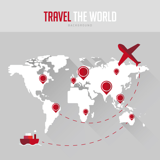 World maps with travel vector background