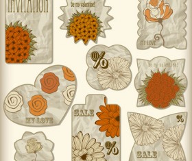 crumpled paper floral labels vector