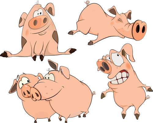 lovely pigs cartoon vector material 02