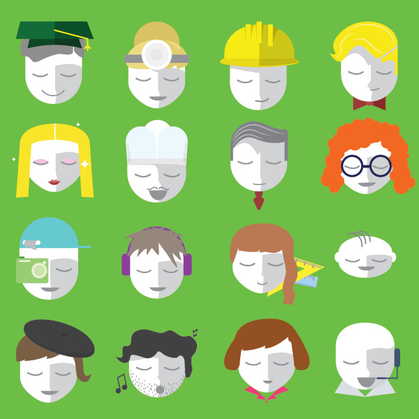 10 Kind flat head icons