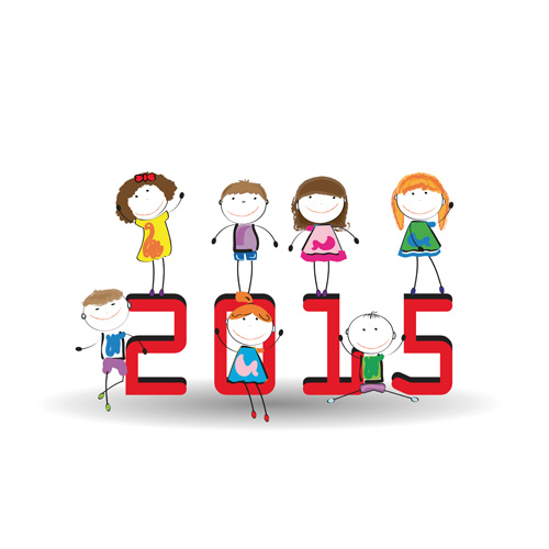 2015 New year and child design vector 03