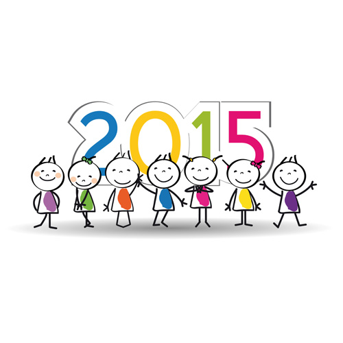 2015 New year and child design vector 04