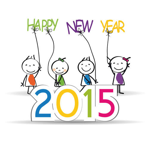 2015 New year and child design vector 08