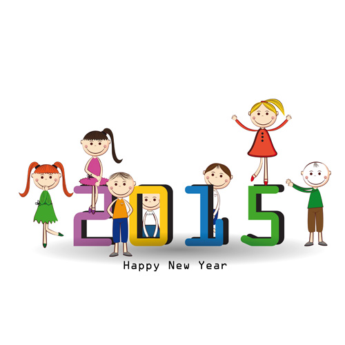 2015 New year and child design vector 09