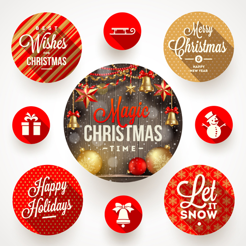 2015 christmas round labels vector 01
