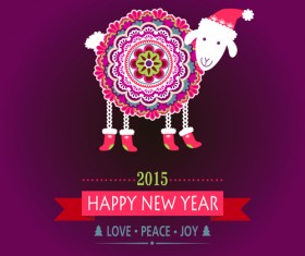2015 new year card with floral sheep vector