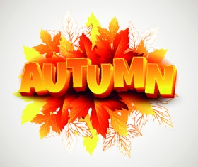 3d text and autumn leaves background vector