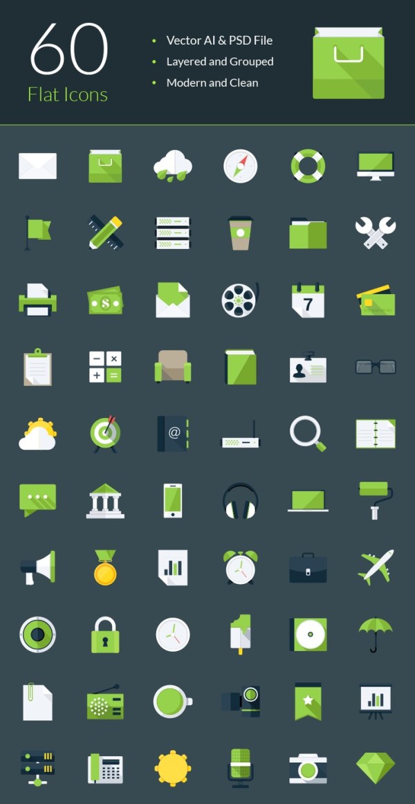 60 Kind flat green app icons