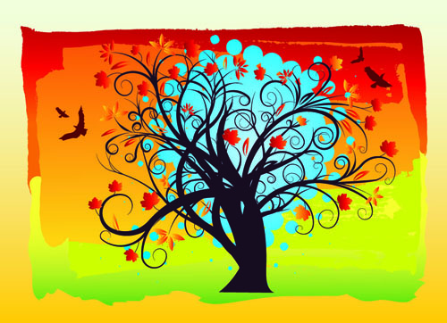 Art autumn tree creative background vector 10