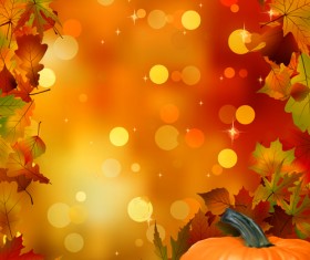 Autumn leaves and pumpkins halation background vector