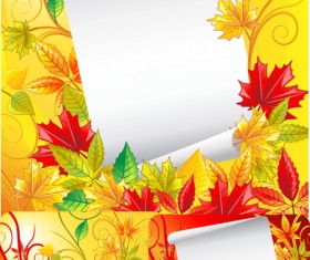 Autumn leaves with white paper background vector