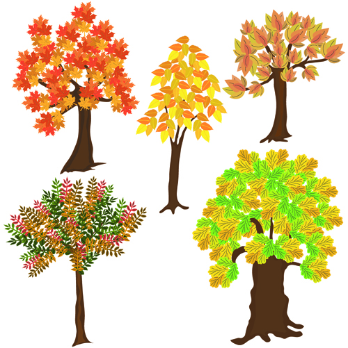 Autumn tree icons material vector 01