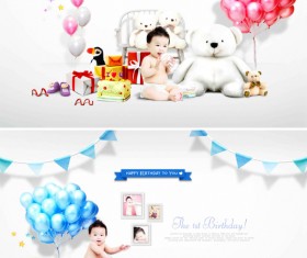 Baby birthday photo template psd