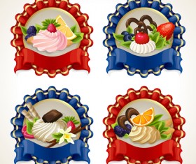 Beautiful food ribbon labels vector set 01