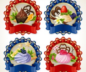 Beautiful food ribbon labels vector set 02