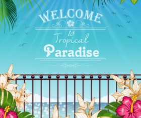 Beautiful tropical paradise scenery background vector 01