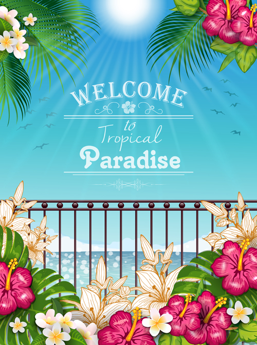 Beautiful tropical paradise scenery background vector 01