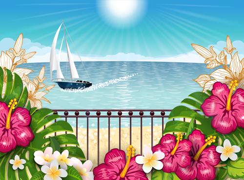 Beautiful tropical paradise scenery background vector 02