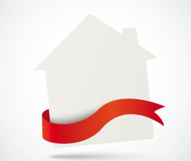 Blank labels with red ribbon vector set 02