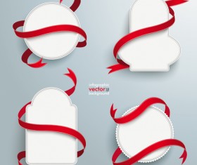 Blank labels with red ribbon vector set 06
