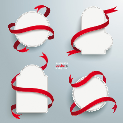 Blank labels with red ribbon vector set 06