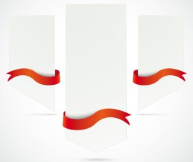 Blank labels with red ribbon vector set 07