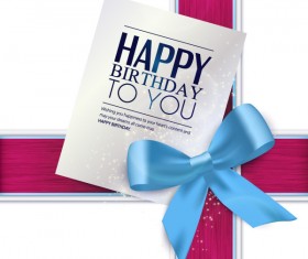 Blue bow with birthday card vector