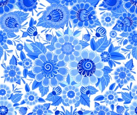 Blue ornaments floral pattern vector material 02