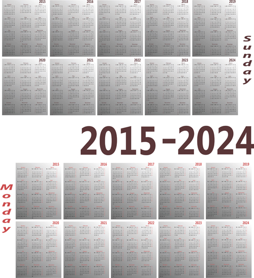 Calendar 2015-2024 creative design vector free download