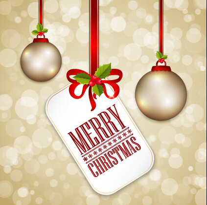 Christmas baubles with tag vector background
