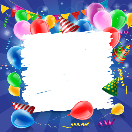 Confetti with colored balloons birthday background 03