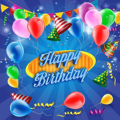 Confetti with colored balloons birthday background 04