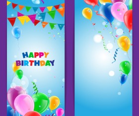 Confetti with colored balloons birthday banner vector 01
